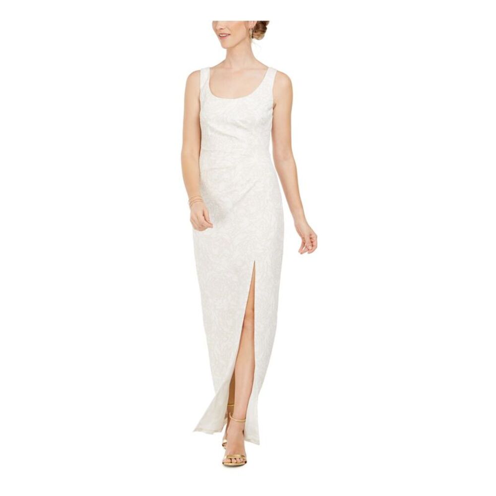 ADRIANNA PAPELL Womens Zippered Sleeveless Scoop Neck Maxi Evening Sheath Dress